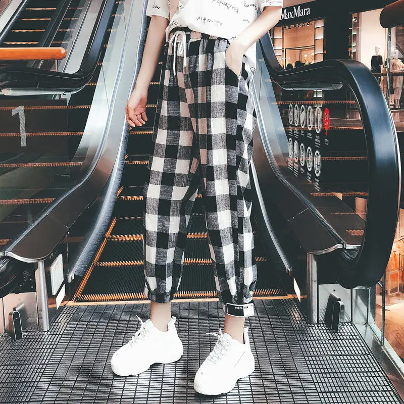 

Hot 2020 New Fashion Women Casual Pants Clothes Print Plaid Female Straight Pants Loose Spring Clothing