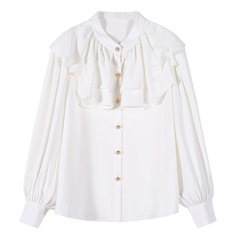

Luxury Quality Autumn New Fashion Women's O Neck Ruffles Long Sleevese Shirt Tops Ladies Blouses Shirts
