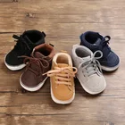 Обувь для новорожденных мальчиков, обувь для кроватки, малышей, серые кожаные спортивные высокие ботинки на шнуровке с мягкой нескользящей подошвой для первых шагов 0-18 месяцев