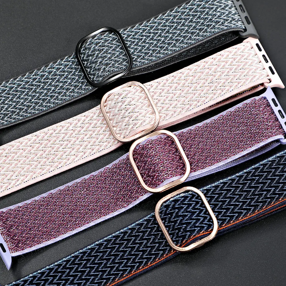 

Braided solo loop Scrunchie Strap for pple watch band 44mm 40mm 38mm 42mm Adjustable Elastic Nylon bracelet iWatch 3 4 5 6 se