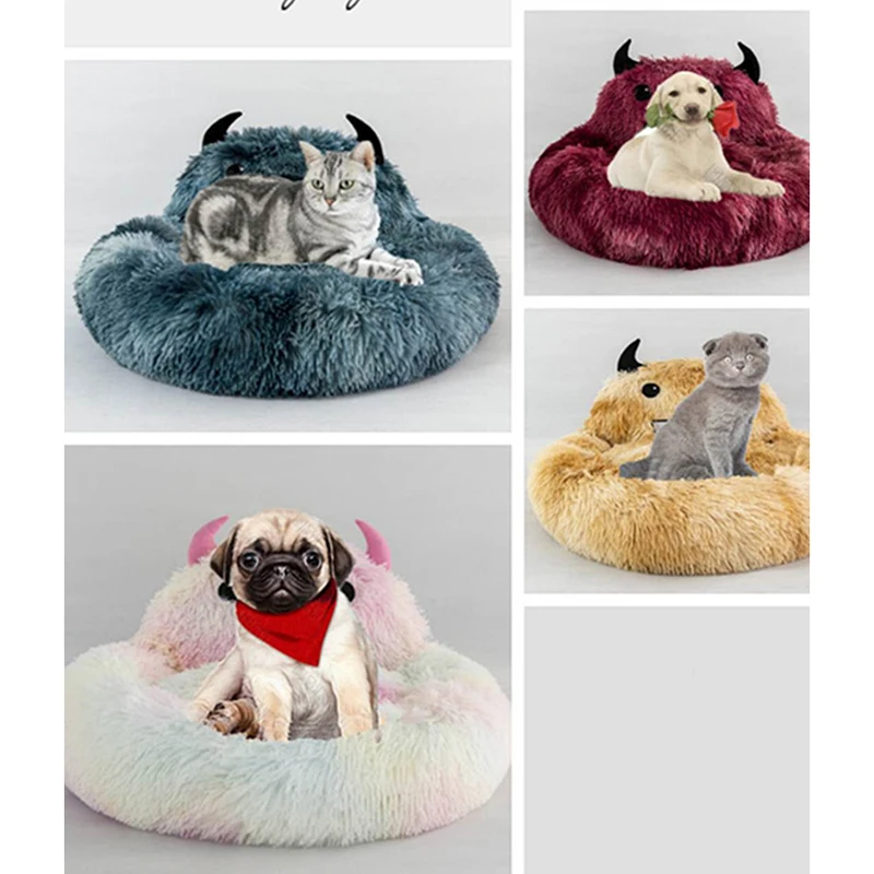 

Cat Bed Dog Bed Pet Round Soft Plush Little Monster Pet Nest Pad Winter Warm Sleeping Nest Bed for Cats Bed Pet Supplies