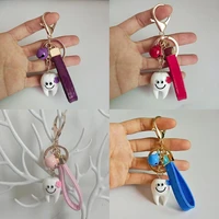 new teeth leather cord keychain simulation dentist decoration key chains resin tooth model shape dental clinic gift keyring