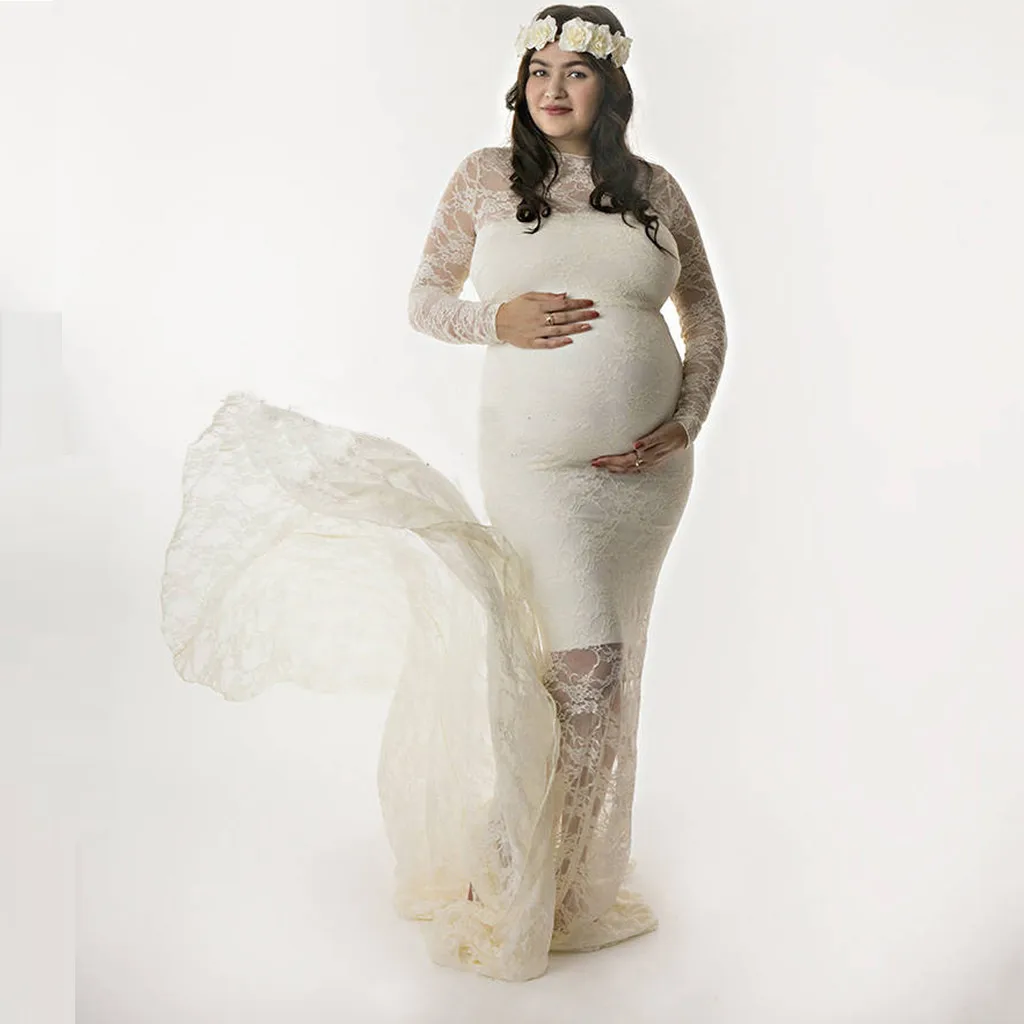 Для женщин беременных Подставки для фотографий кружевное платье с длинными