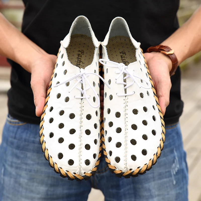 

Summer Men's Casual Shoes Hollow Out Breathable Walking Shoes Chaussure Homme Big Size Sneakers Men Zapatillas PU Leather Shoes