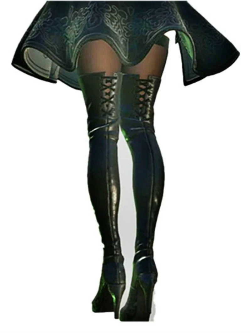 Для НИР автоматов 2B YoRHa № 2 Тип B Косплэй костюм из телепередачи мастера меча онлайн; обувь; ботинки повязки Обувь на высоком каблуке черного цвета выше колена; Соблазнительные кожаные ботинки