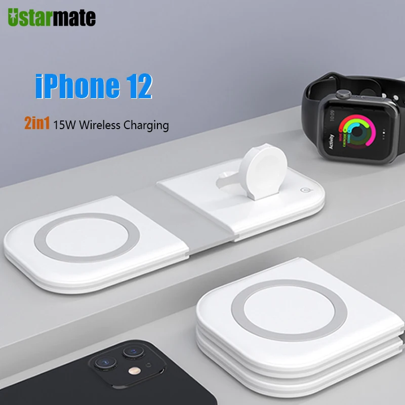 

15W Wireless Fast Charger for iPhone 12 Pro 12 Max Mini Qi Wireless Magnetic Charging Fold Stand for Apple Airpods Watch 6 5 4 3