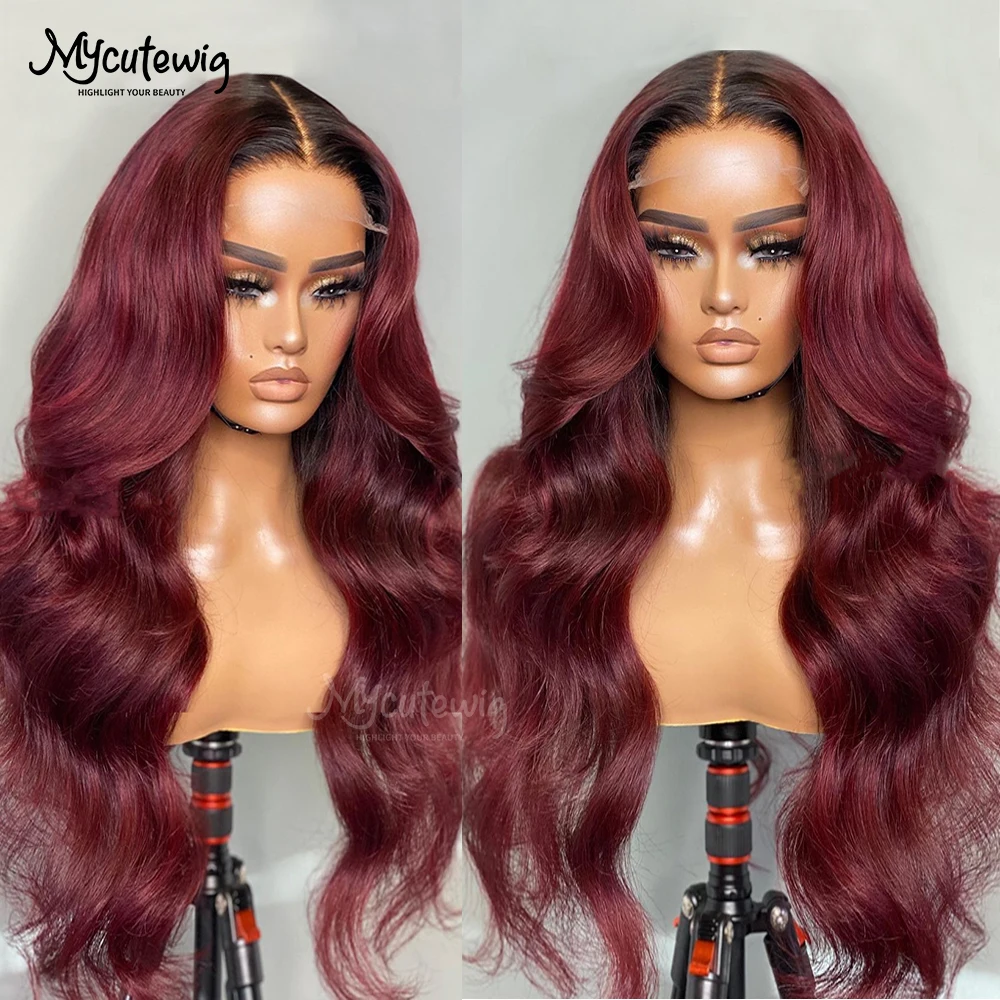 360 HD Glueless Frontal Body Wave 13x4 Lace Front Human Hair Wig For Women Brazilian Remy Ombre 1B 99J Red Burgundy Pre Plucked