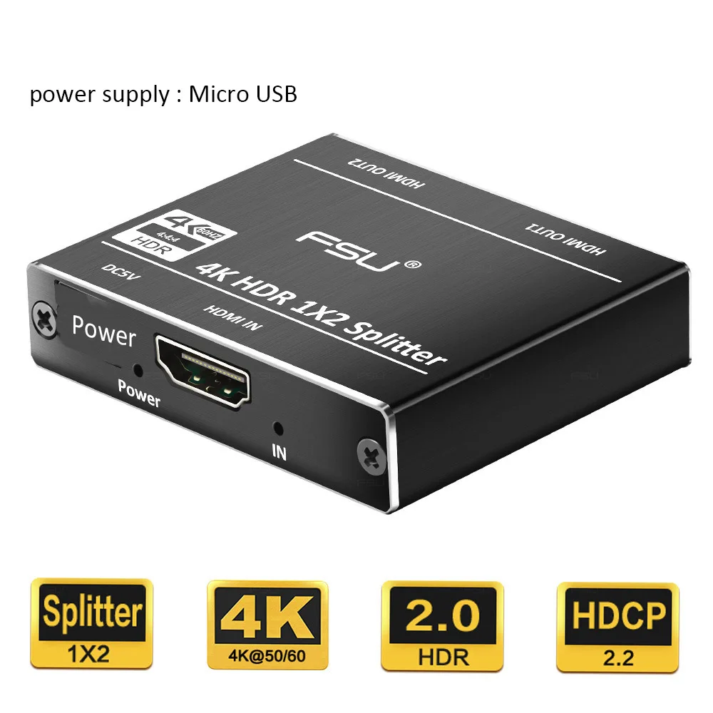 1in2 out 4K HDCP2.2 FSU 2,0 HDR 4K@ 60 HDMI split ter Full HD видео HDMI коммутатор 1X2 split 1 in 2 Out усилитель двойной дисплей для HDTV DVD PS3 - Цвет: 1in2 out 4K HDCP2.2