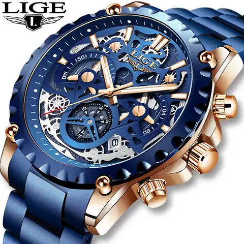 LIGE 2021 военные водонепроницаемые полые мужские часы Лидирующий бренд спортивные кварцевые часы для мужчин многофункциональные часы Relogio ...