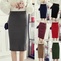 pencil skirt sexy stretchy long pure color women warm bodycon skirt for travel midi skirt knitted skirt
