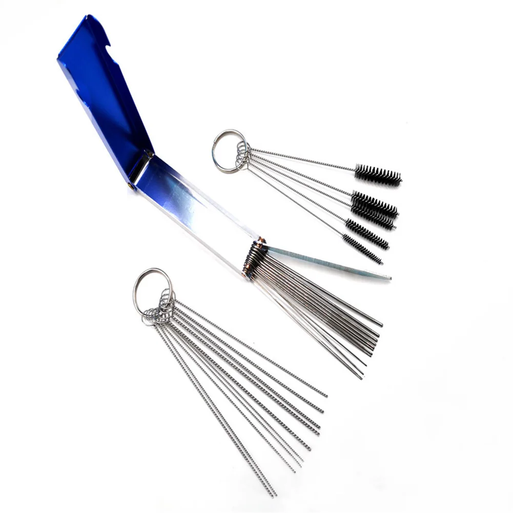 

Carburetors Carbon Dirt Jet Remove Cleaner 13 Cleaning Wires Set + 10 Cleaning Needles + 5 Nylon Brushes Tool Kit for Motorcycle