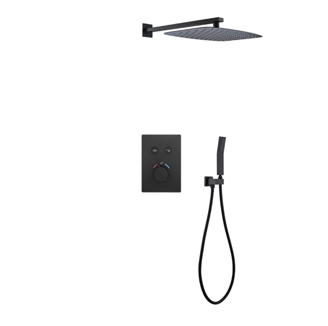 

Black Wall Mounted 10 Inch Thermostatic Shower Set Rainfall Concealed Shower System Bathroom Rain Mixer hand showers Combo set