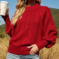sujying autumn and winter new womens solid color lantern sleeve half turtleneck sweater fashion loose pullover sweater