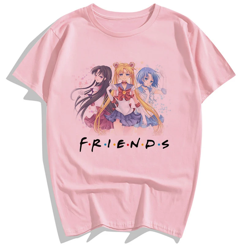 Harajuku Sailor Moon 90s Friends футболка женская летняя одежда розовая Эстетическая винтажная