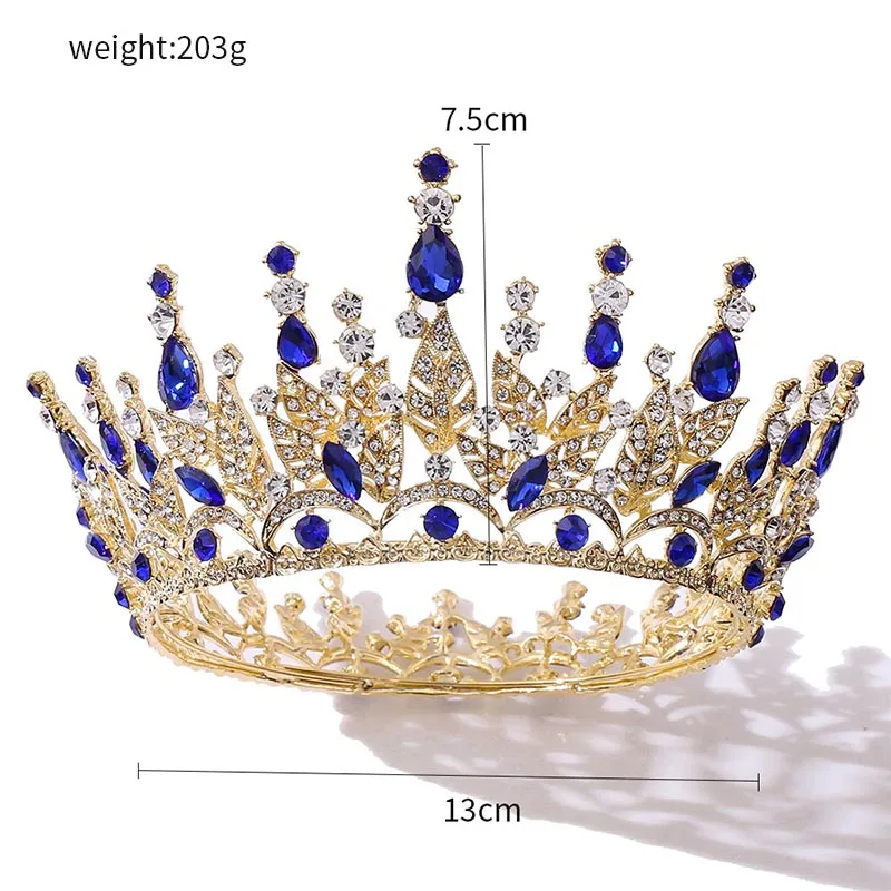 Royal Princess Diadem Bling Crystal Leaf Full Round Tiaras and Crowns Headbands for Women Girls Bride Wedding Hair Jewelry | Украшения и