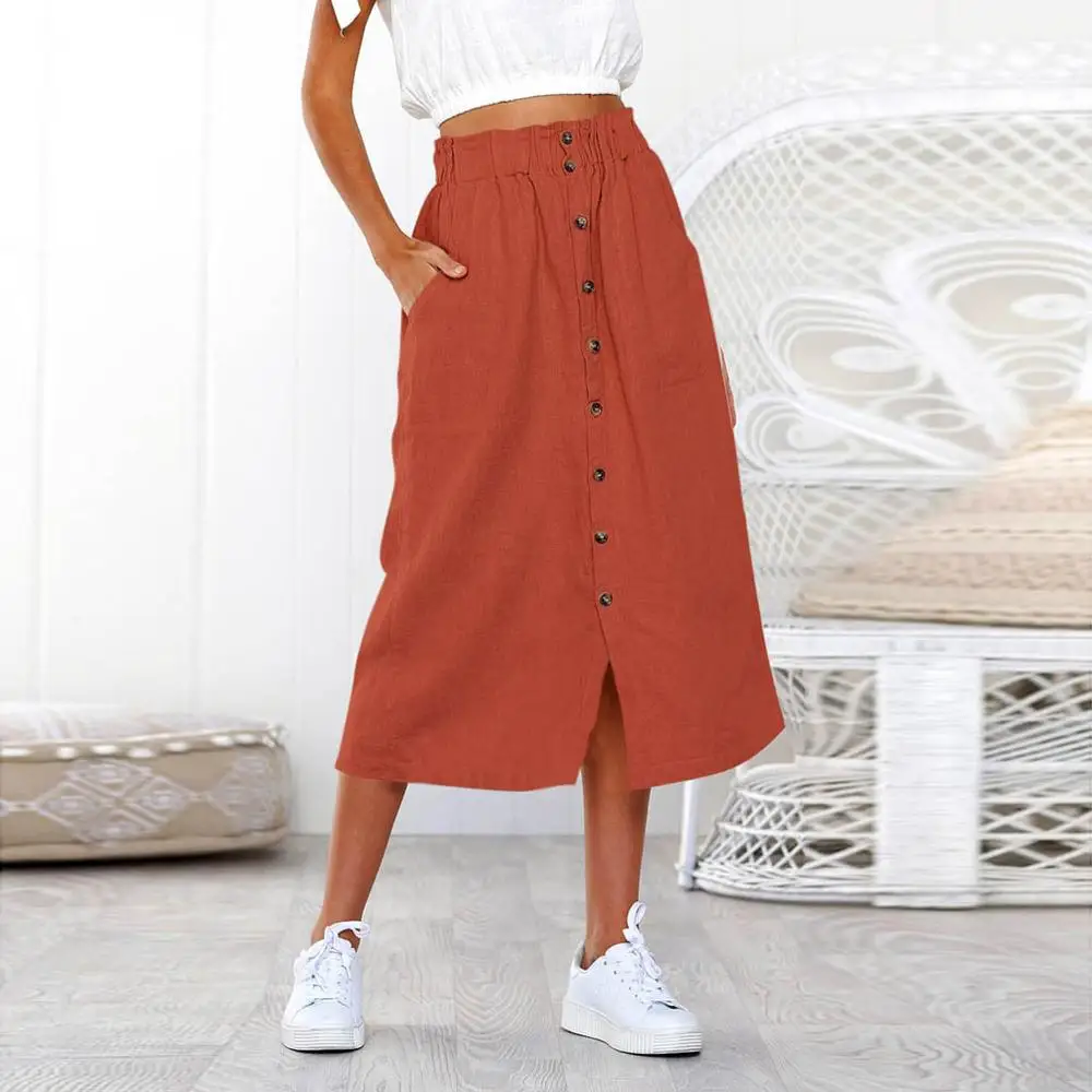 Юбка женская летняя 2020 ropa mujer богемная длинная юбка с высокой талией и пуговицами