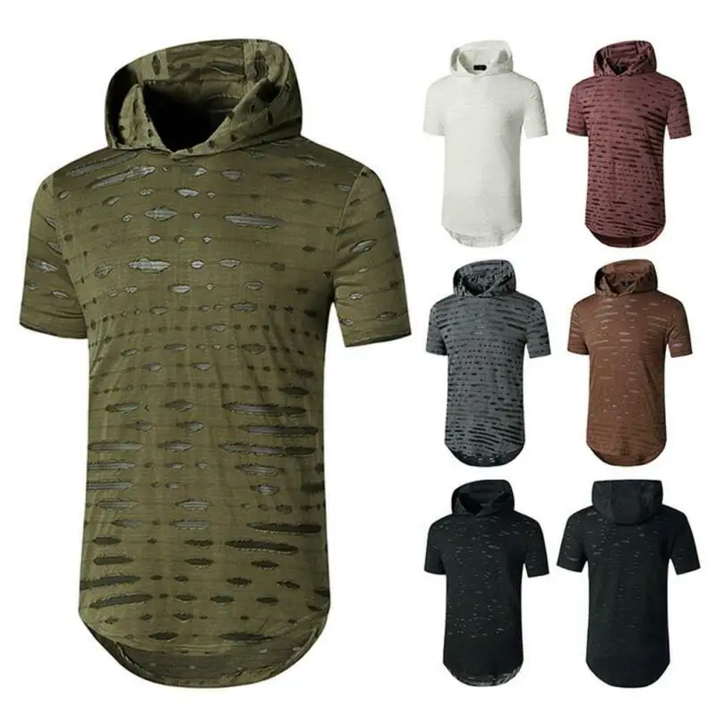 

VICABO Mens Tops Solid Color Short Sleeve Pullover T-Shirt Hoodie Slim Tee Summer Tops Harajuku Men Tshirts