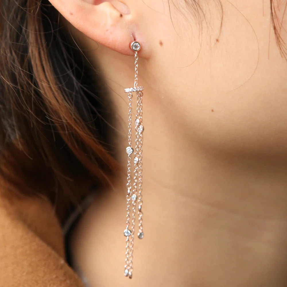 Женские длинные серьги-кисточки из серебра 2018 пробы с фианитом | Украшения и