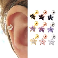 minimalist tiny stainless steel cartilage stud earring female colorful zircon pentagram earring stud small piercing ear jewelry