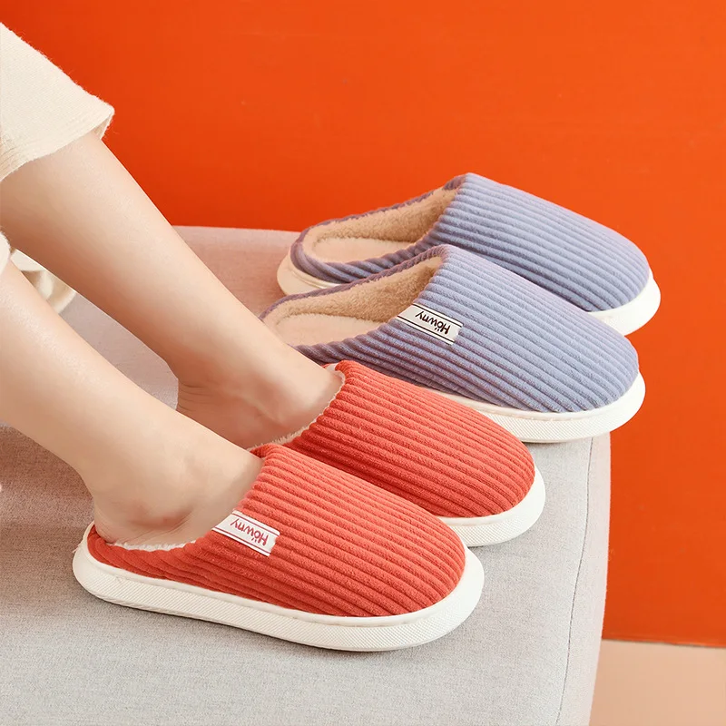 Домашние хлопковые тапочки для мужчин и женщин теплые Нескользящие плоская