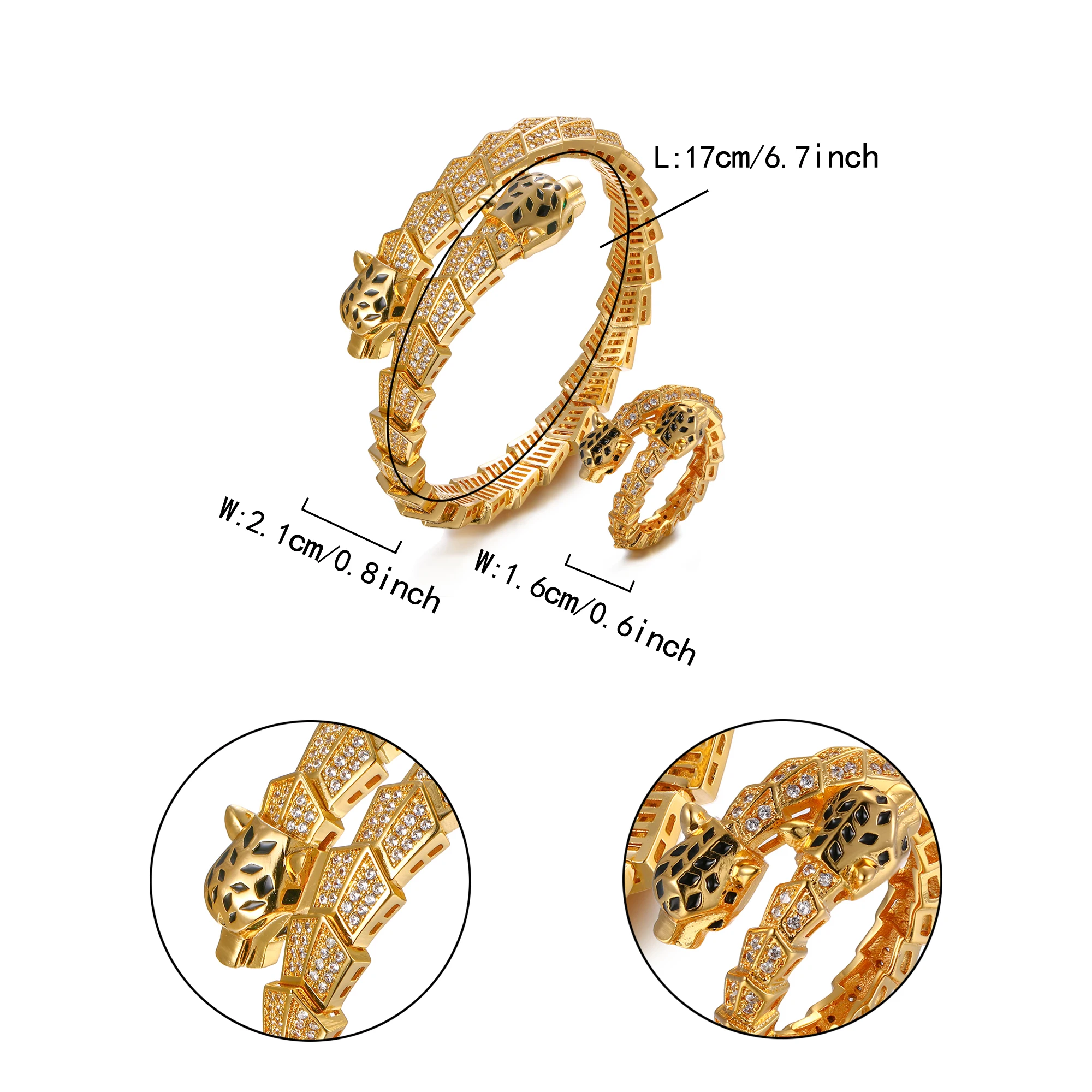 

Leopard Panther Bangle Ring Set For Women Femme Animal Bracelet Band Zircon Party Jewelry Gift Gold Goth E Girl Aesthetic Kpop