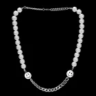 Ожерелье-чокер с жемчужным кулоном в виде смайлика для мужчин и женщин, модная цепочка на шею с жемчужным бисером, подарочная