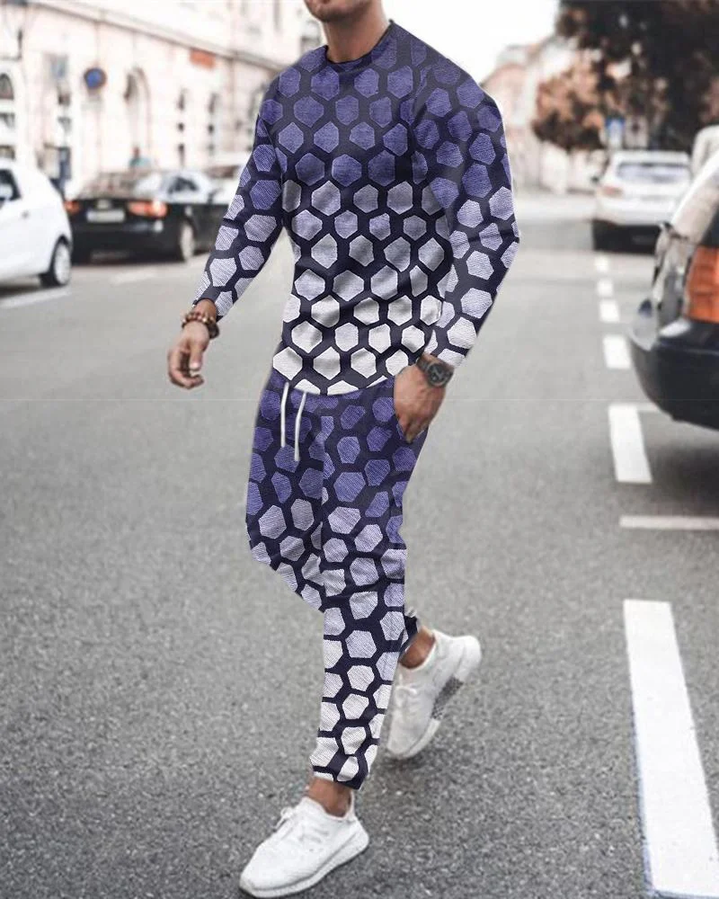 

Повседневная мужская футболка с круглым вырезом, уличный костюм с длинными рукавами, модный свитер с 3d принтом, Мужская футболка и брюки, ве...