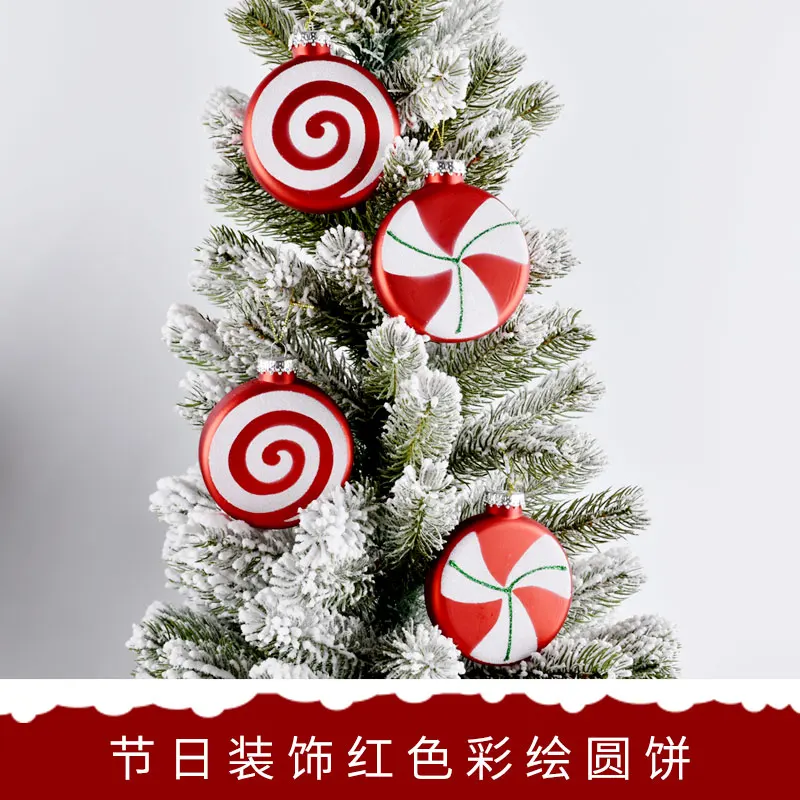 

Christmas decorations electroplating red and white painted 10CM round cake ornaments scene layout dress up pendant 4