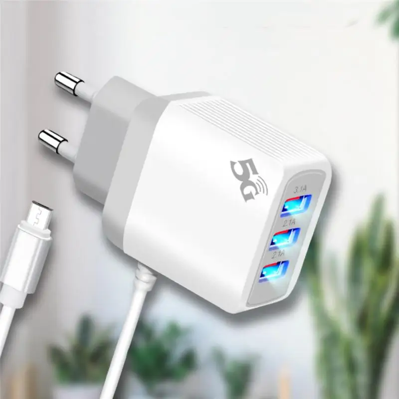 

EU/UK Plug Usb Charger 3 Ports Fast Charging For Iphone Samsung For Xiaomi Huawei Mobile Phone Wall Charger Adapter With LED