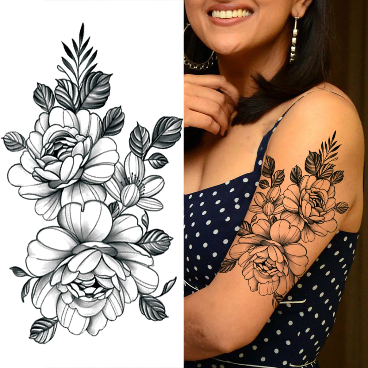 Индийский Будда Ганеша временные татуировки для женщин и детей черные пионы