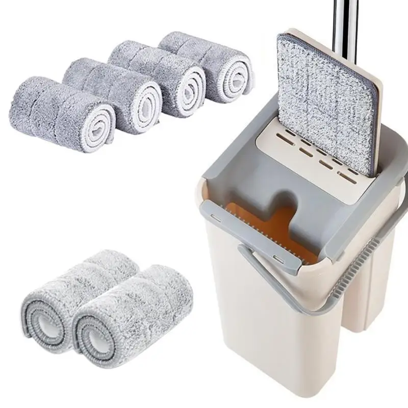 

6pcs Cloth Flat Squeeze Auto Spin Mop Fiber Avoid Hand Washing Home Kitchen
