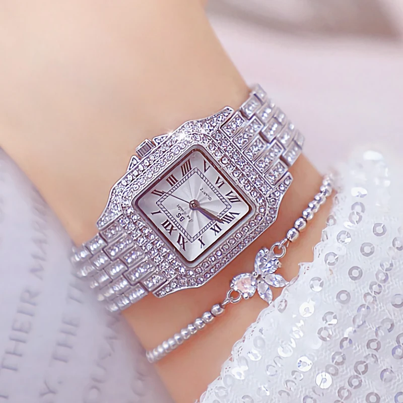 

Square Watches Woman 2021Famous Brand Fashion Roman Number Ladies Wrist Watches Diamond Gold Quartz Women Watches Montre Femme