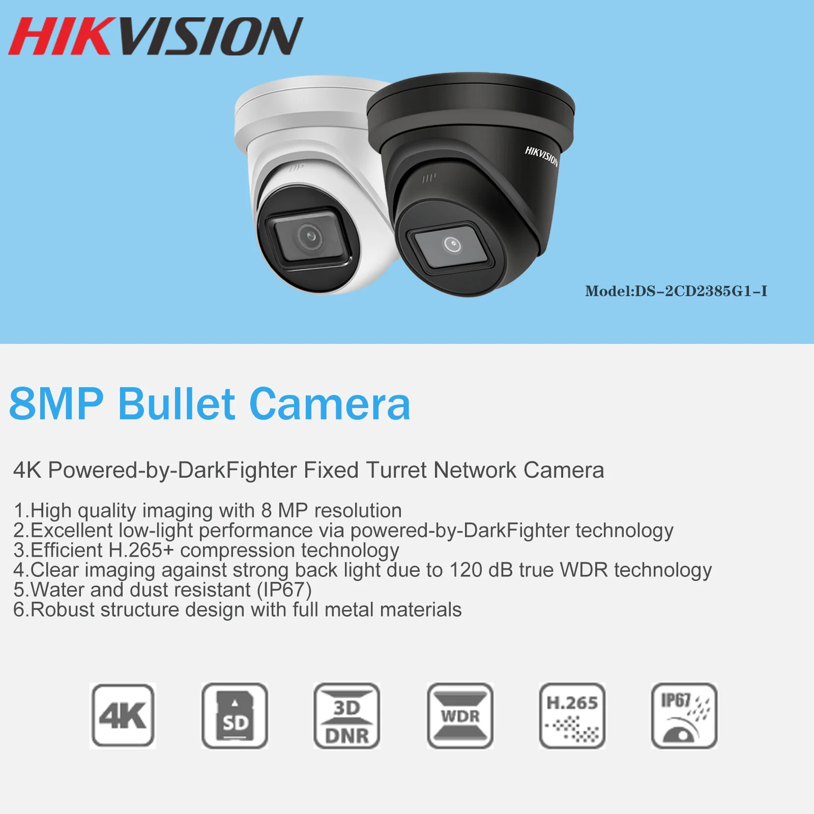 Камера Наружного видеонаблюдения Hikvision купольная мини-камера безопасности 8 Мп