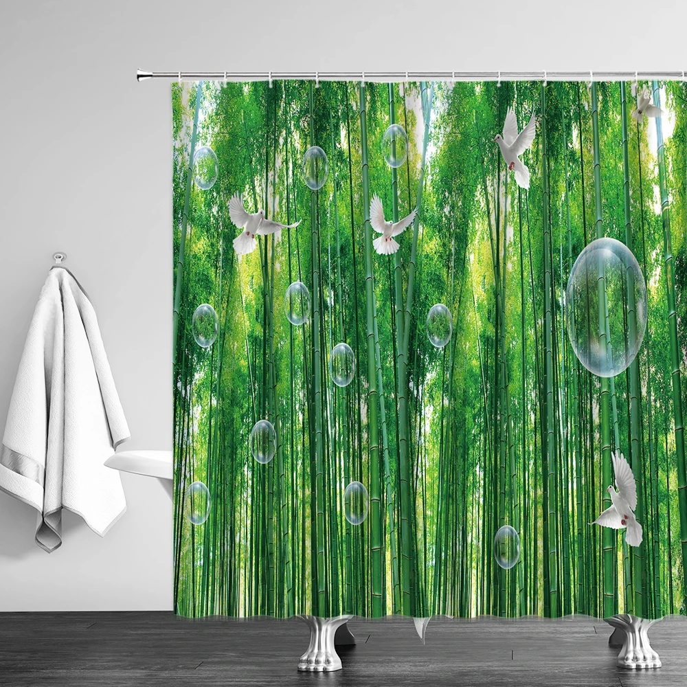 Штора для душа с природным пейзажем s лесной водопад зеленый луг цветок весенний