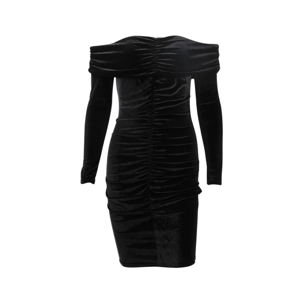 

2021 Women Off Shoulder Dress Gold Velvet Ruched Dresses Long Sleeve Winter Sexy Bodycon Mini Vestidos De Fiesta ropa mujer