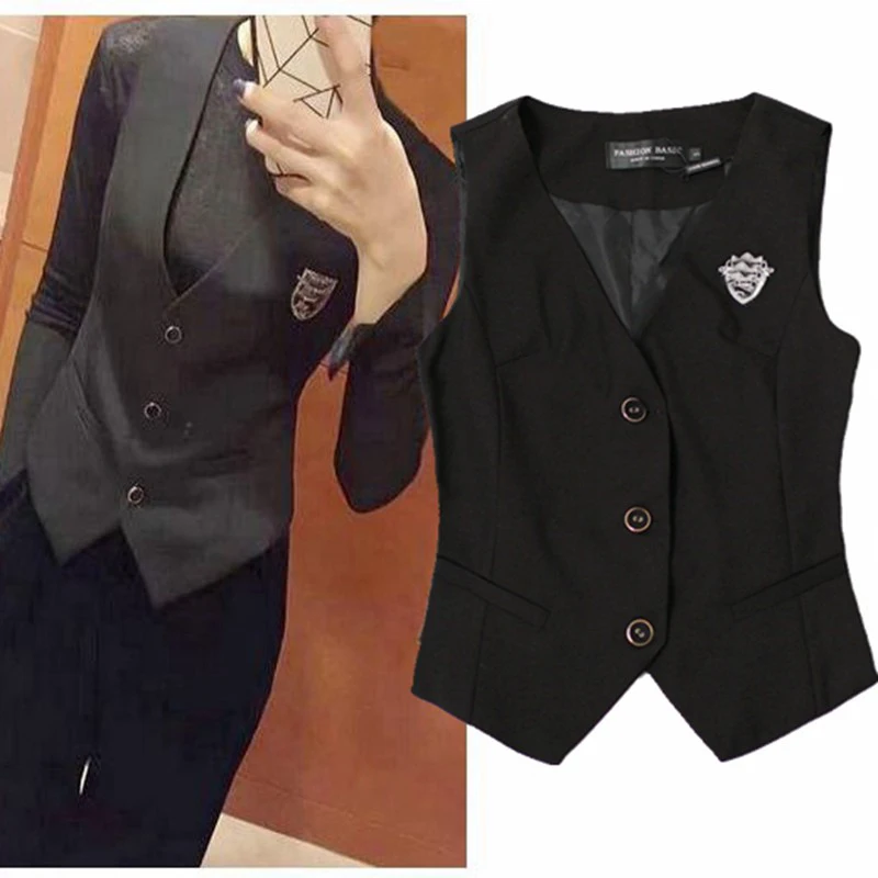 

Women Suit Vest Spring Autumn Elegant Office Ladies Slim Vintage Sleeveless Jacket Single Breasted V Neck Business Waistcoat