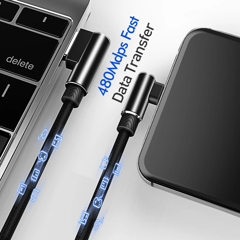 USB-кабель Suntaiho для iPhone 11 Pro Max XS XR X 8 7 Plus 6 6s 3A с углом 90 градусов быстрой зарядки и