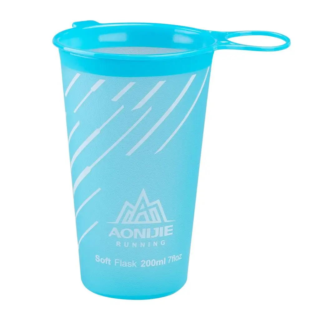 Blue AONIJIE 200 мл Складная ТПУ Спортивная бутылка BPA бесплатно Портативный гидратации воды чашки бутылки для марафона, велоспорта кемпинга бег - Цвет: Blue