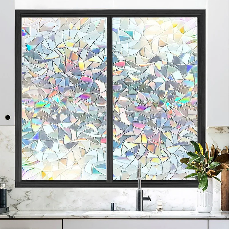 

Rainbow Effect Decorative Stained Window Film Vinyl Static Privacy Clings Anti UV Light Blocking Glass Stickers No Glue Decals