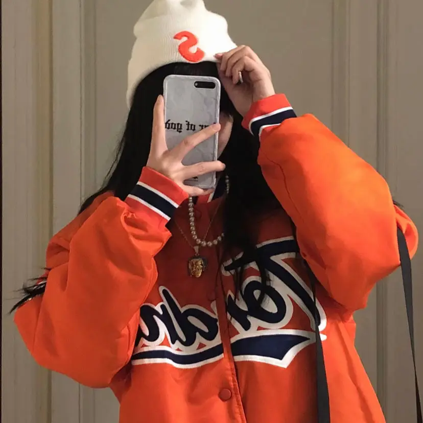 

Куртка-бомбер женская, Новинка осени 2021, национальная Мода, американская Ретро бейсбольная форма с вышивкой, уличная контрастная Свободная ...