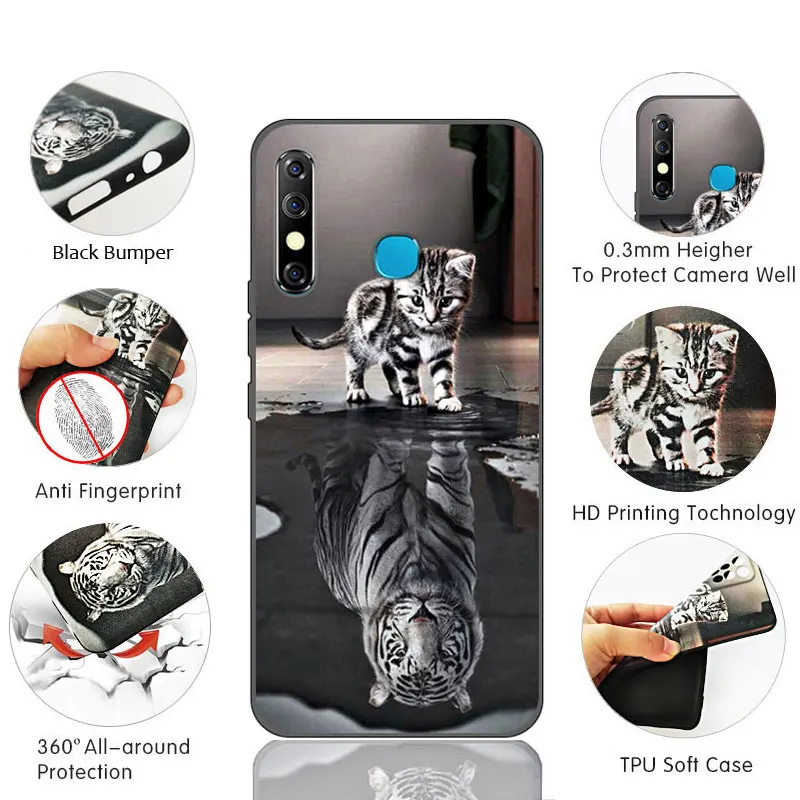 for infinix hot 8 case soft black silicone protective back for infinix hot8 phone cover colorful pattern animal cartoon free global shipping