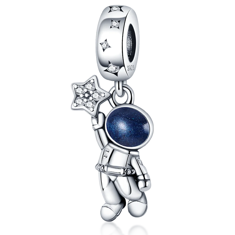 

2021 New 925 Sterling Silver Astronaut In The Galaxy Charm Beads Fit Original Pandora Bracelet Fine Silver Jewelry Gift