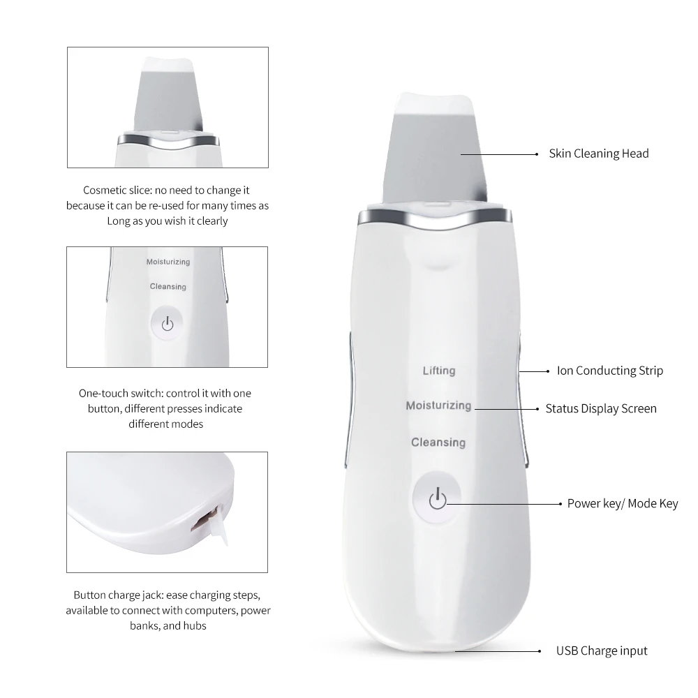 Dropshipping Ultrasonic Deep Face Facial Scrubber Cleaner Cleaning Machine Skin Peeling Blackhead Removal Pore |