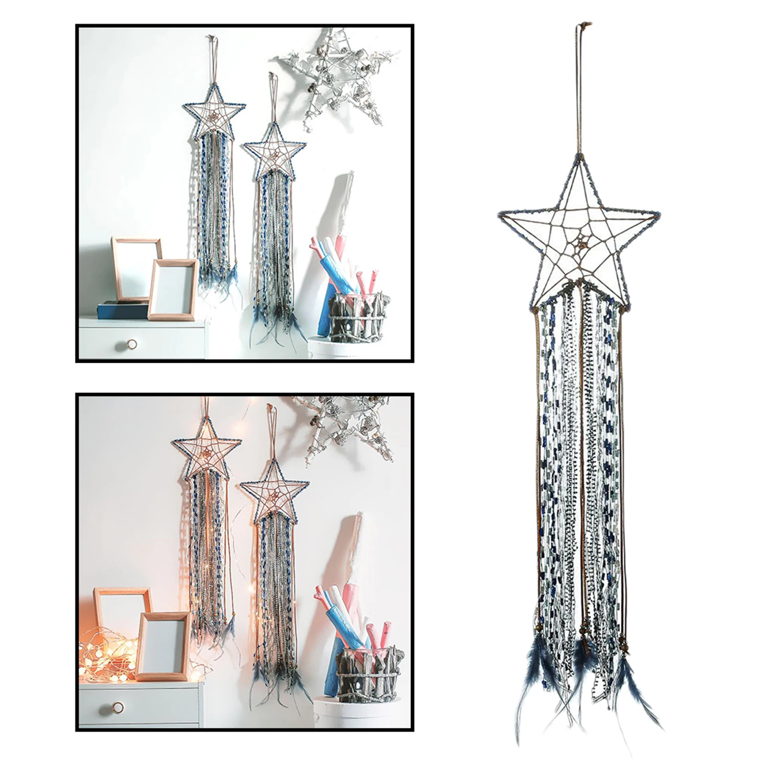 Ловец снов в виде звезды общая длина 80 см/31 дюйм Железный хлопковый богемный