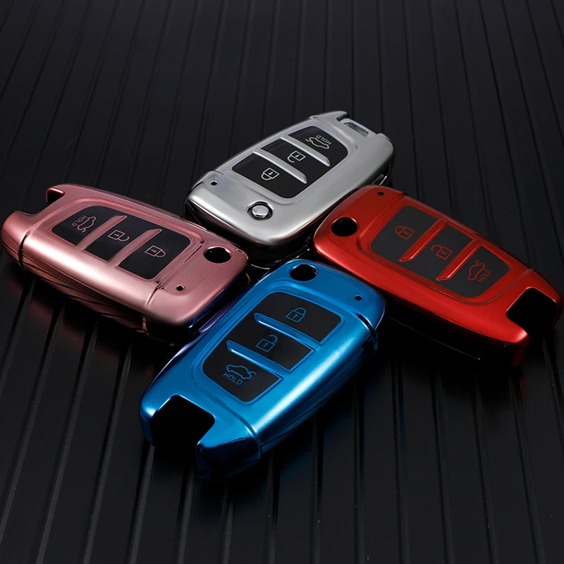 For Hyundai Solaris 2 Elantra i30 i35 i40 Tucson Kona Azera TPU Car Folding Key Case Cover Bag Shell Keychain Protector | Автомобили и