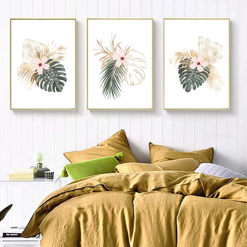 

Abstract Golden Plant Leaf Canvas Painting Nordic Minimalist Botanical Poster and Print Wall Art Pictures for Living Room Decor