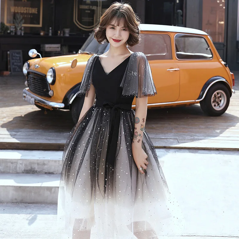 

Сексуальное короткое бальное платье с V-образным вырезом, волшебное Сетчатое платье Чонсам с рукавами-бабочками, очаровательные блестящие ...