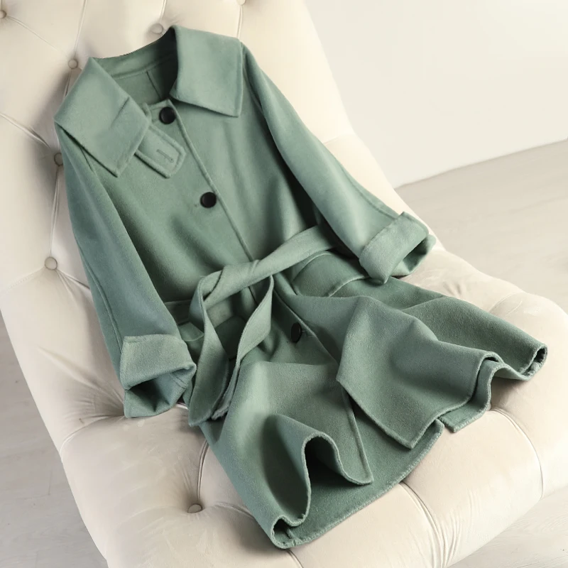 Шерстяное пальто ручной работы новинка зима 2019 двустороннее женское кашемировое