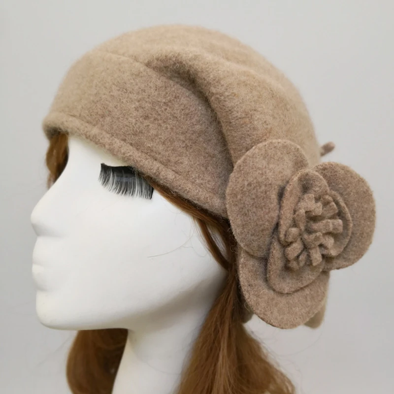 Женский фетровый берет из 100% шерсти зимний с цветочным принтом французский