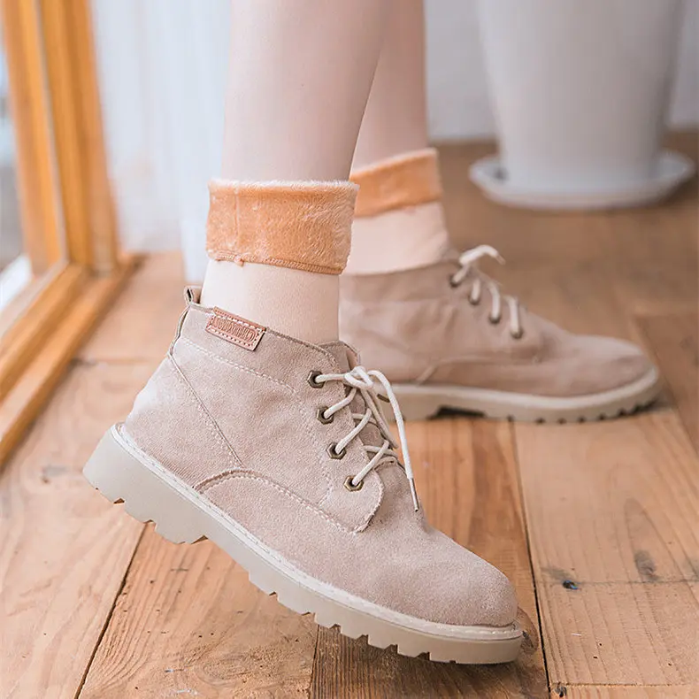

Warm Solid Color Thick Socks for Women Female Thermal Wool Cashmere Snow Socks Seamless Velvet Boots Floor Sleeping Socks